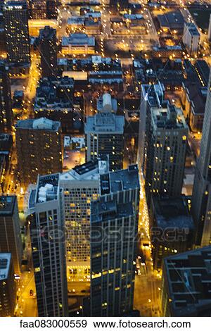 Night view of Chicago from the John Hancock Observatory View Large Photo Image Stock Photo - Night view of Chicago from the John Hancock Observatory. Fotosearch