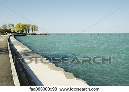 Stock Photo - Promenade on the shores of lake michigan. Fotosearch