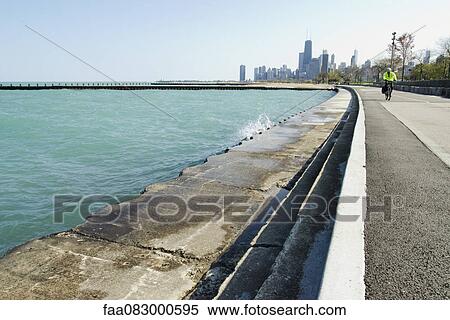 Stock Photography - Promenade on the shores of lake michigan. Fotosearch