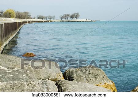 Stock Image - Shore of Lake Michigan, Lake View Chicago. Fotosearch