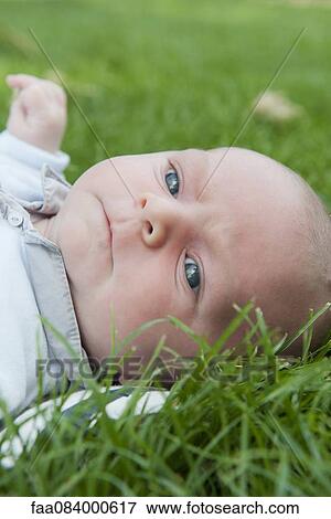 Baby boy lying in grass View Large Photo Image Stock Photo - Baby boy lying in grass. Fotosearch
