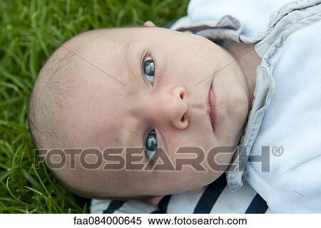 Baby boy lying on grass, portrait View Large Photo Image Stock Photography - Baby boy lying on grass, portrait. Fotosearch