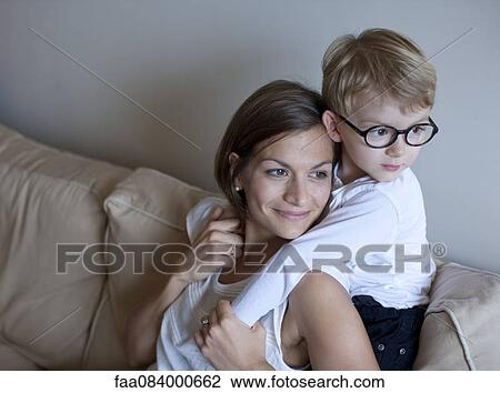 Stock Image - Mother and little boy, portrait. Fotosearch