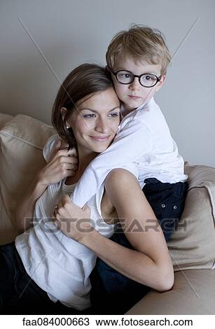 Stock Image - Mother and little boy, portrait. Fotosearch