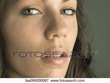 Young woman's face, looking at camera, portrait View Large Photo Image Stock Photo - Young woman's face, looking at camera, portrait. Fotosearch