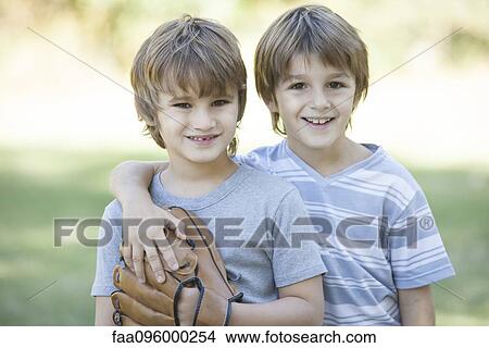 Picture - Boys with baseball glove, portrait. Fotosearch