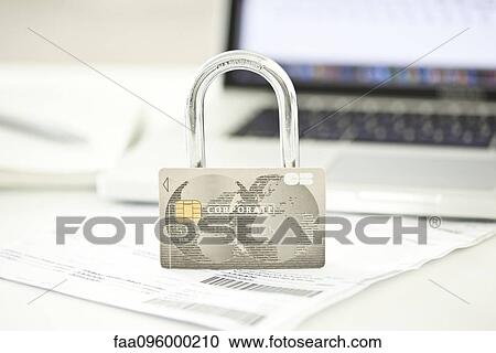 Stock Image - Credit card and lock representing internet security. Fotosearch