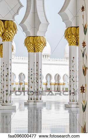 Stock Photo - Ornate columns, Sheikh Zayed Mosque, Abu Dhabi, United Arab Emirates. Fotosearch