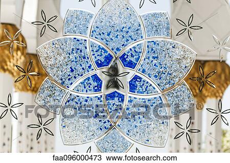 Stock Image - Ornate stained glass window, Sheikh Zayed Mosque, Abu Dhabi, United Arab Emirates. Fotosearch