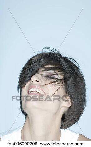 Woman, eyes closed and head back, portrait View Large Photo Image Stock Photography - Woman, eyes closed and head back, portrait. Fotosearch