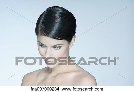 Woman With Short Hair Bare Shoulders Looking Away Portrait