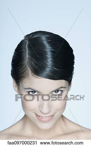 Woman With Short Hair Bare Shoulders Portrait Stock Image