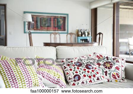 Decorative cushions on sofa View Large Photo Image Stock Photo - Decorative cushions on sofa. Fotosearch