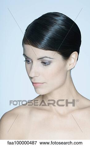 Woman With Short Hair Bare Shoulders Portrait Stock Photo