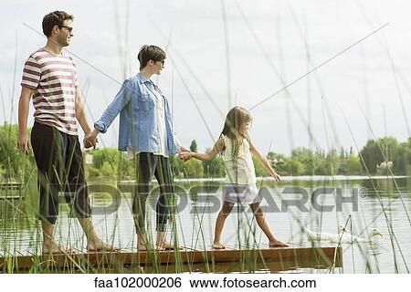 Stock Photograph - Family holding hands on dock. Fotosearch