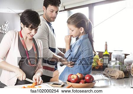 Family preparing food together in kitchen View Large Photo Image Picture - Family preparing food together in kitchen. Fotosearch