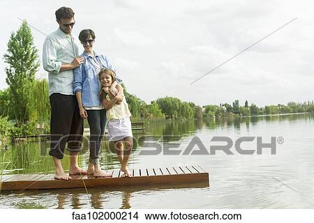 Picture - "Family standing on dock, portrait". Fotosearch