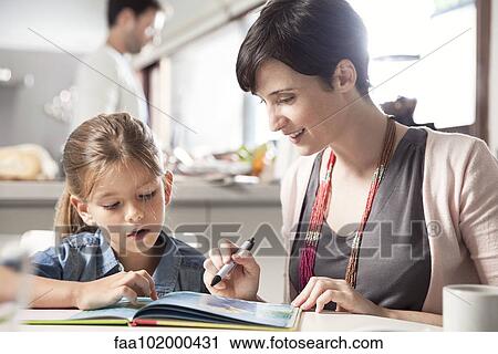 Stock Image - Mother and young daughter reading together. Fotosearch