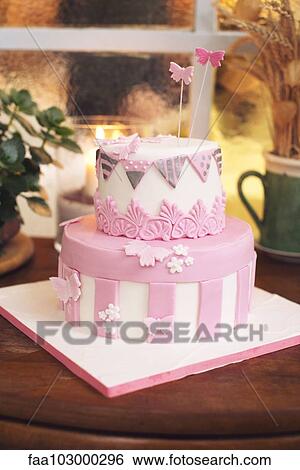 Birthday cake decorated with fondant butterflies View Large Photo Image Stock Photograph - Birthday cake decorated with fondant butterflies. Fotosearch