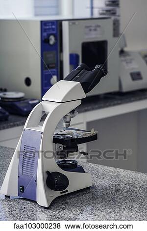 Microscope in laboratory View Large Photo Image Stock Photo - Microscope in laboratory. Fotosearch