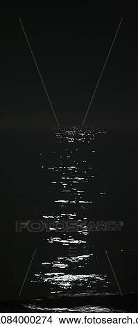 Picture - Moonlight reflected by water at night. Fotosearch
