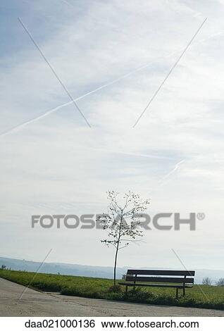 Bench by side of road in rural landscape View Large Photo Image Stock Photograph - Bench by side of road in rural landscape. Fotosearch