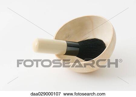 Blush brush in wooden bowl View Large Photo Image Stock Photo - Blush brush in wooden bowl. Fotosearch