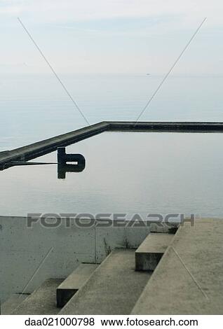 Cement steps leading to lake View Large Photo Image Stock Photo - Cement steps leading to lake. Fotosearch