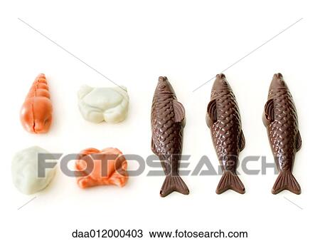 Stock Image - Chocolate fish and sea creatures. Fotosearch