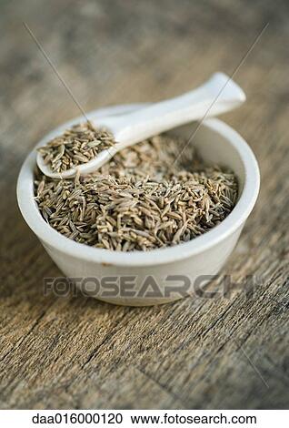 Cumin seeds in bowl, with spoon View Large Photo Image Stock Image - Cumin seeds in bowl, with spoon. Fotosearch