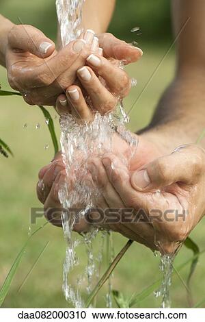 Cupped hands under running water outdoors View Large Photo Image Stock Image - Cupped hands under running water outdoors. Fotosearch