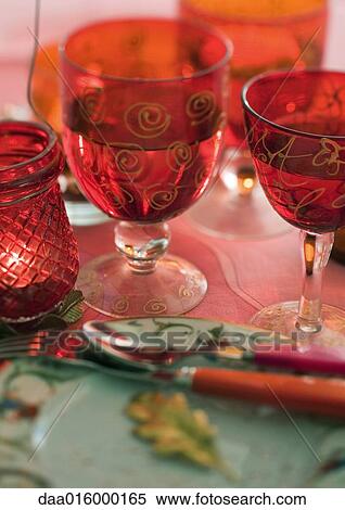 Decorative glasses on table View Large Photo Image Stock Photography - Decorative glasses on table. Fotosearch