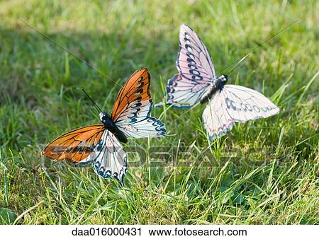 Fake butterflies in grass View Large Photo Image Stock Image - Fake butterflies in grass. Fotosearch