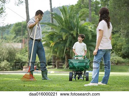 Family doing yardwork View Large Photo Image Stock Image - Family doing yardwork. Fotosearch