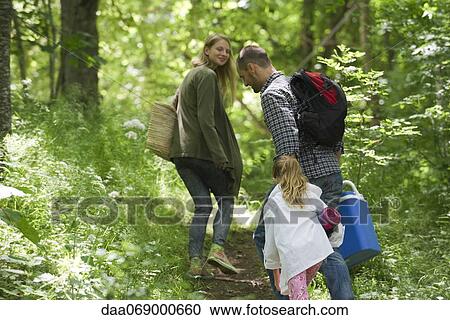 Family hiking in woods View Large Photo Image Stock Image - Family hiking in woods. Fotosearch