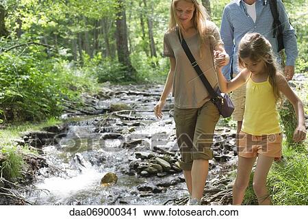 Family walking beside stream in woods View Large Photo Image Stock Image - Family walking beside stream in woods. Fotosearch