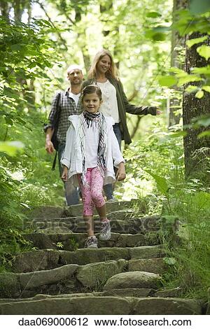 Family walking down steps in woods View Large Photo Image Stock Image - Family walking down steps in woods. Fotosearch