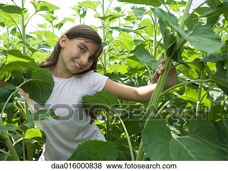 Stock Photo - Girl standing in tall plants. Fotosearch