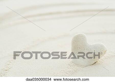 Picture - Heart-shaped coral stuck in sand. Fotosearch