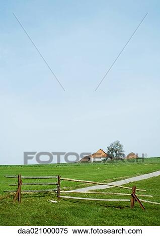 Landscape with farm house and wooden fence View Large Photo Image Stock Photography - Landscape with farm house and wooden fence. Fotosearch