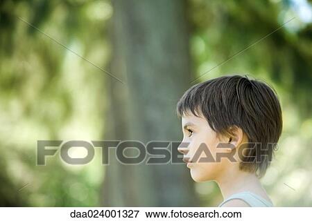 Little boy outdoors, cropped view of head and shoulders, side view View Large Photo Image Stock Photo - Little boy outdoors, cropped view of head and shoulders, side view. Fotosearch