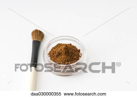 Make-up brush and cocoa powder in small cosmetic container View Large Photo Image Stock Photography - Make-up brush and cocoa powder in small cosmetic container. Fotosearch