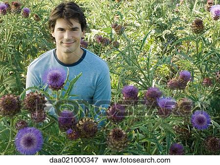 Man standing in flowers View Large Photo Image Stock Photo - Man standing in flowers. Fotosearch