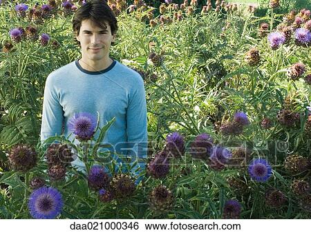 Man standing in flowers View Large Photo Image Stock Photograph - Man standing in flowers. Fotosearch