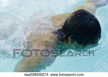Man swimming in pool, high angle view, close-up View Large Photo Image Picture - Man swimming in pool, high angle view, close-up. Fotosearch