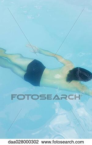 Man swimming underwater in swimming pool, high angle view View Large Photo Image Stock Image - Man swimming underwater in swimming pool, high angle view. Fotosearch