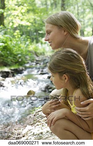 Mother and daughter looking at stream together View Large Photo Image Stock Image - Mother and daughter looking at stream together. Fotosearch