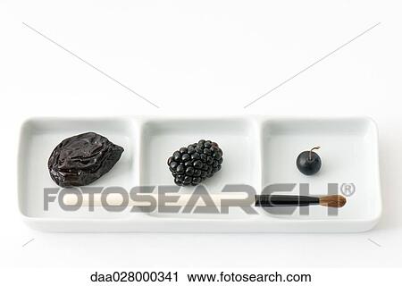 Prune, blackberry and blueberry on dish with paintbrush View Large Photo Image Stock Image - Prune, blackberry and blueberry on dish with paintbrush. Fotosearch