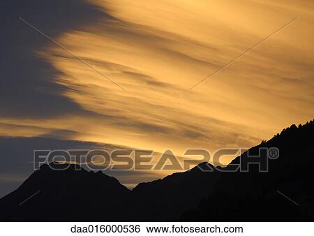 Sky at sunset and silhouette of mountains View Large Photo Image Stock Photograph - Sky at sunset and silhouette of mountains. Fotosearch