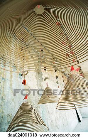 Spirals of incense hanging from ceiling View Large Photo Image Stock Photo - Spirals of incense hanging from ceiling. Fotosearch